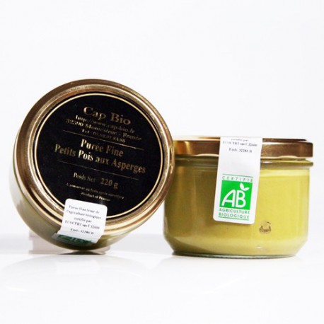 Purée fine de petits pois aux asperges Bio, 220gr