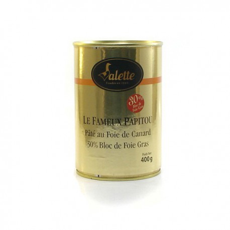Le fameux papitou pâté au foie gras de canard noyau de bloc de foie gras 400g Valette