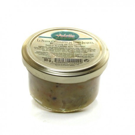 La cassolette de Saint-Jacques, brunoise de légumes, sauce suprême aux truffes 90g Valette