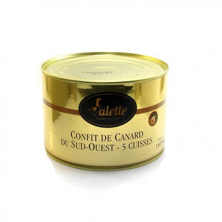 Confit de Canard du Sud-Ouest - Boîte Festive de 1,6 Kg (5 Cuisses) Valette